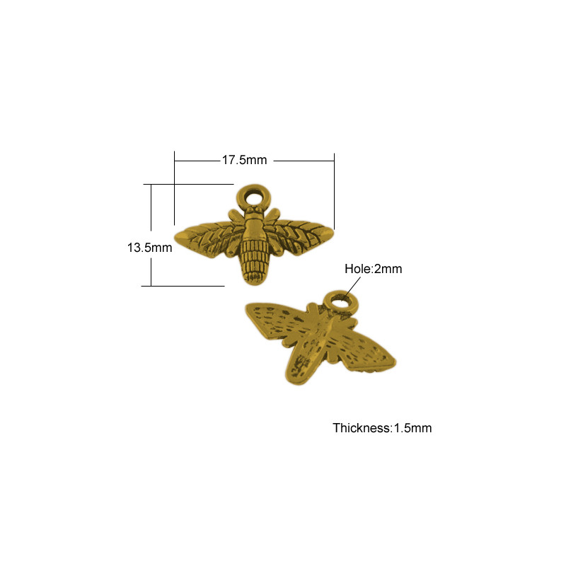 Pendentifs en Alliage de Style Tibétain - Abeilles Dorées Antiques - 13.5x17.5x1.5mm - Trou de 2mm X1