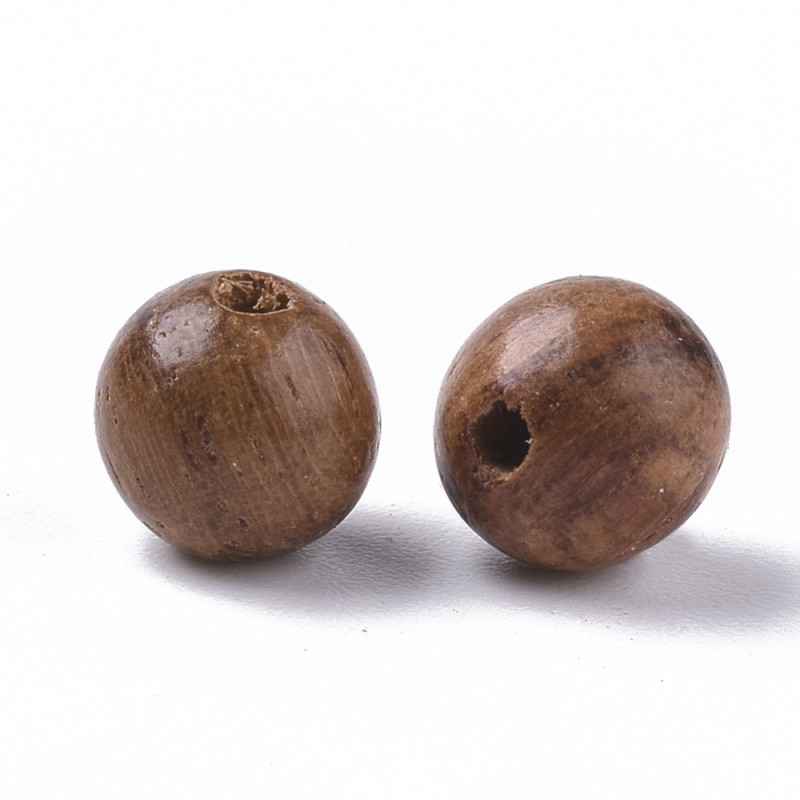 Perles en Bois Naturel - Bois Ciré - Non Teintées - Rondes - Terre de Sienne - 6mm - Trou de 1.4mm x10