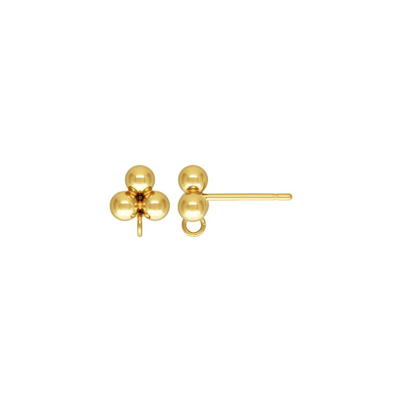 Clou d'oreille 3 boules de 3mm Gold Filled x2