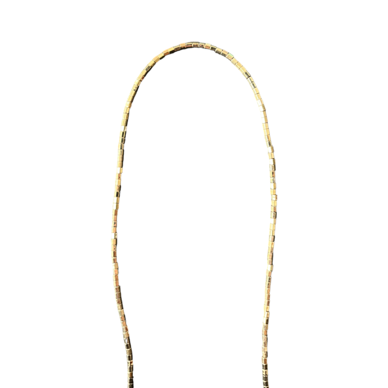 Cylindre hématite doré 5 faces 2x2mm fil de 40 cm X1