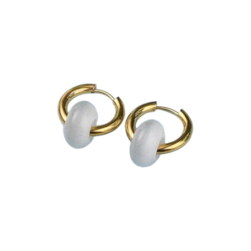 Boucles d'oreilles créoles acier inoxydable 304 doré avec perle rondelle 25mm x2 | 5 couleurs disponibles