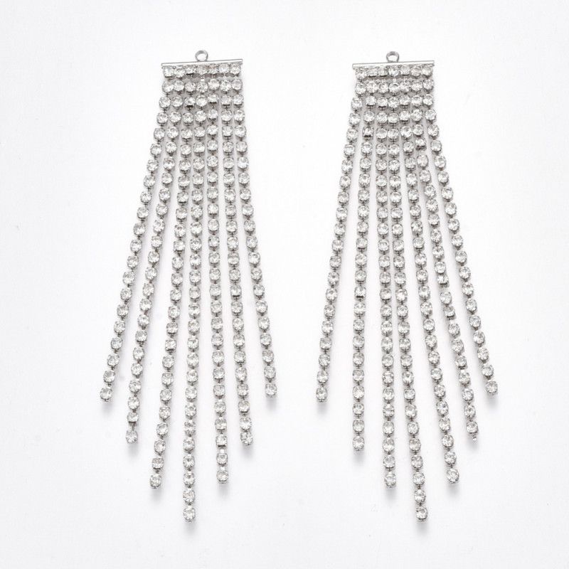 Pendentif 7 chaînes strassées dorure platine et oxyde de zirconium 90x14.5x2mm x1