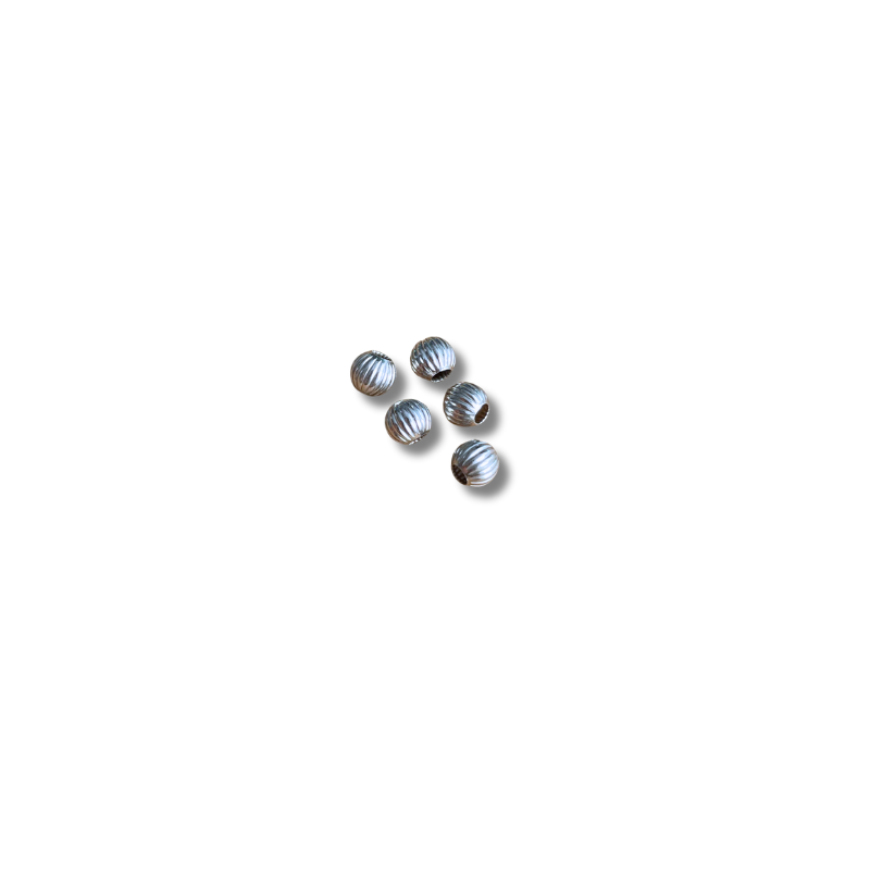 Perles rondes striées en argent 925 - 3.8mm - Lot de 5