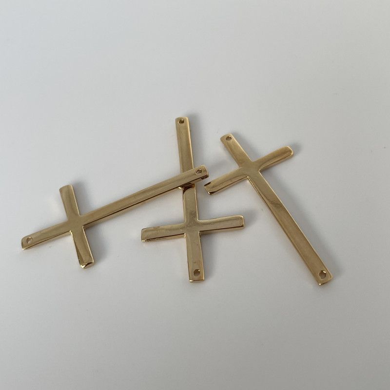 Breloque Croix Lisse Doré à l'or fin 24K - 40x21mm x1