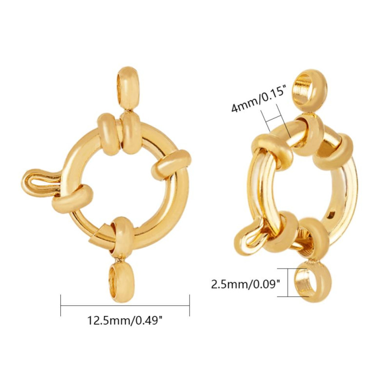 Fermoir bouée en Acier inoxydable doré à l'or fin 24K 12.5x4mm x3