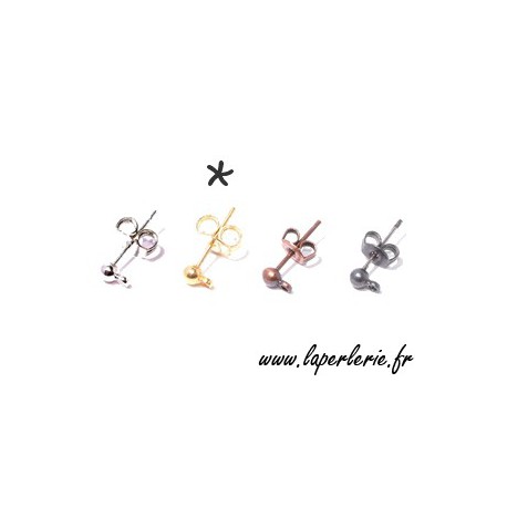 Support boucle d'oreille boule 3 mm DORE x2  - 1