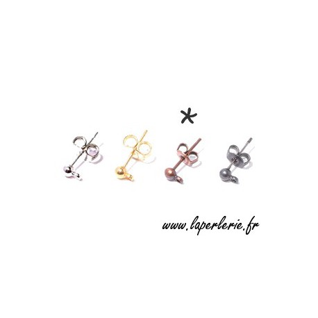 Support boucle d'oreille boule 4 mm CUIVRE x2  - 1