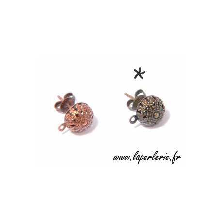 Support boucle d'oreille estampée LAITON  VIEILLI x2  - 1