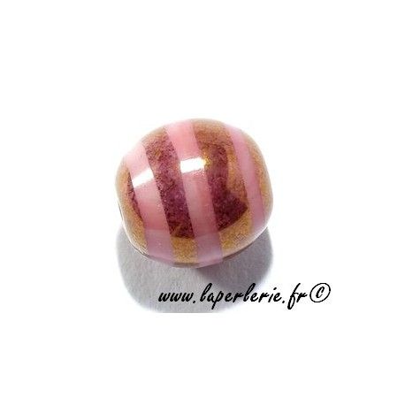 Ronde 12mm rayée cuivre ROSE OPAQUE  - 1