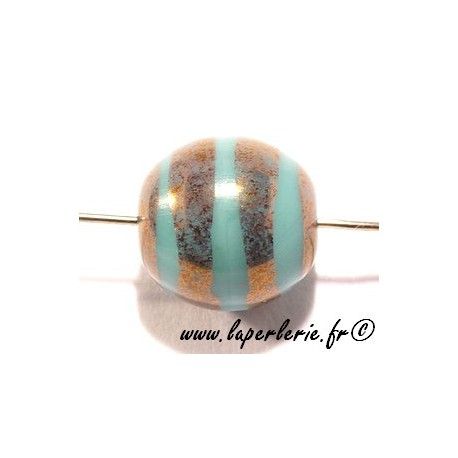 Ronde 12mm rayée cuivre TURQUOISE  - 1