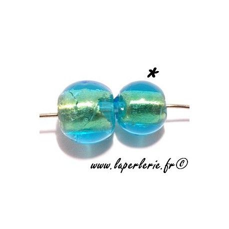 Ronde inclusion feuille d'or 8mm DARK AQUAMARINE  - 1