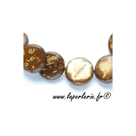 Bois de coco ronde aplatie 10mm, le fil de 40cm.  - 1