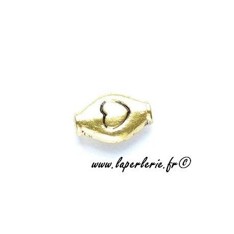 Olive aplatie gravée coeur 10X7mm métal DORÉ x4  - 1