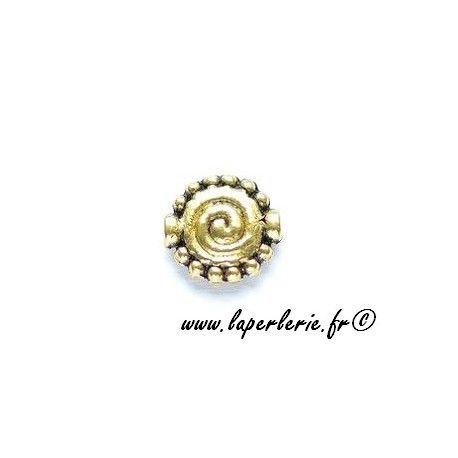 Ronde aplatie motif spirale et picot 10mm métal DORÉ x4  - 1