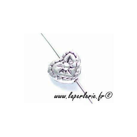 Coeur métal gravé étoile 8mm ARGENTÉ x4  - 1