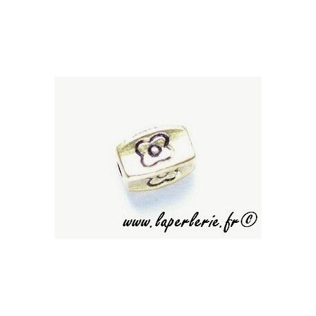 Tube rectangulaire gravé fleur 8x5mm métal DORÉ x4  - 1