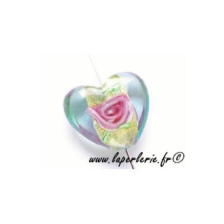 Coeur façon Murano inclusion rose 18x20mm LIGHT AZORE  - 1