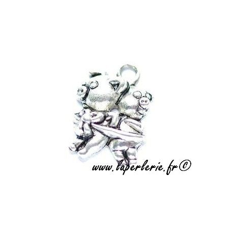 Breloque cochons 21x16mm ARGENTÉ VIEILLI  - 1