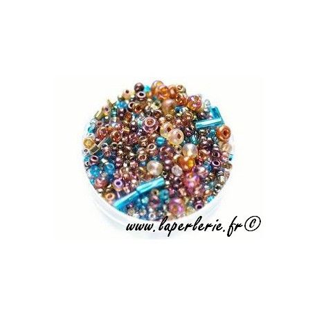 Mélange rocailles plusieurs tailles MARRON BLEU, mesure de 12.50grs.  - 1