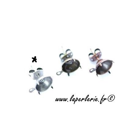 Support boucle d'oreille pour strass 8mm ARGENTE VIEILLI x2  - 1