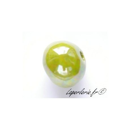 Perles en céramique grecque irisée ronde 22mm LIGHT OLIVINE  - 1