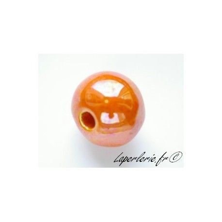 Perles en céramique grecque irisée ronde 22mm CITROUILLE  - 1