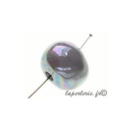 Perles en céramique grecque irisée ronde 22mm DARK GREY  - 1