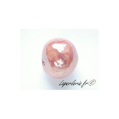 Perles en céramique grecque irisée ronde 22mm ROSE  - 1