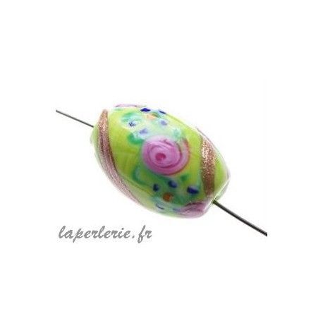 Olive motif fleur + aventurine 26x16mm VERT ANIS  - 1