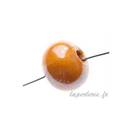 Ronde céramique grecque irisée 15mm CITROUILLE x2  - 1