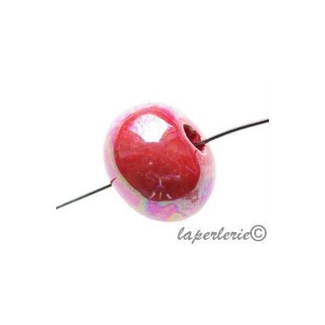 Ronde céramique grecque irisée 15mm ROUGE x2  - 1