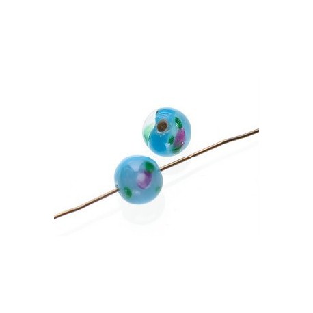Ronde inclusion fleur 8 mm TURQUOISE  - 1