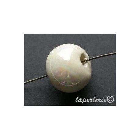Ronde céramique grecque irisée 15mm BLANC CASSé x2  - 1