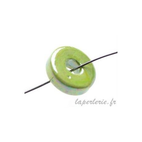 Rondelle céramique irisée 15/16mm VERT ANIS X3  - 1
