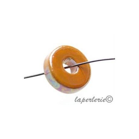Rondelle céramique irisée 15/16mm CITROUILLE X3  - 1