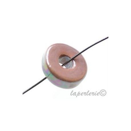 Rondelle céramique irisée 15/16mm MARRON GLACE X3  - 1