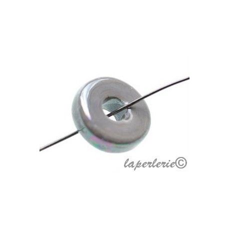 Rondelle céramique irisée 15/16mm GRIS X3  - 1