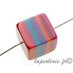 Striped cube 18x18mm D.PINK/RED/ORANGE