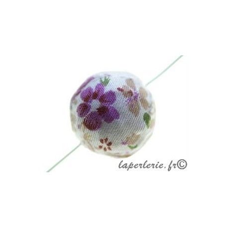 Perle tissu liberty 20mm Fleur LILAS/BEIGE  - 1