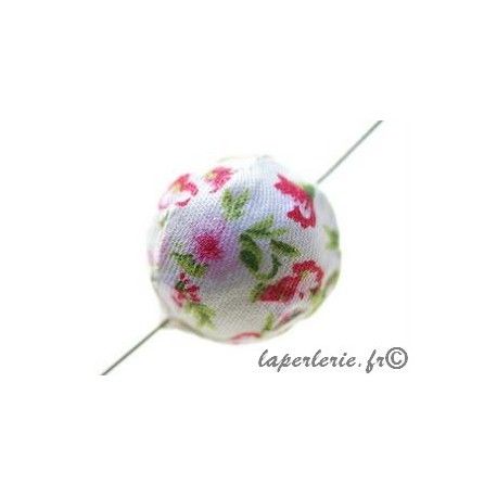 Perle tissu liberty 20mm Fleur PM ROUGE/ROSE/ANIS  - 1