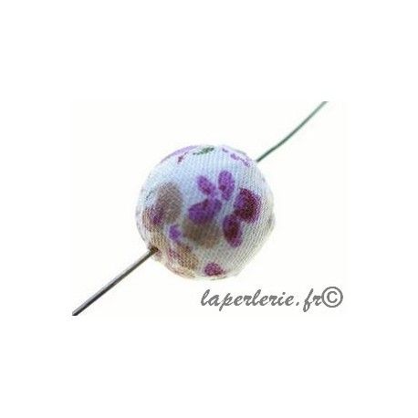 Perle tissu liberty 15mm Fleur LILAS/BEIGE  - 1