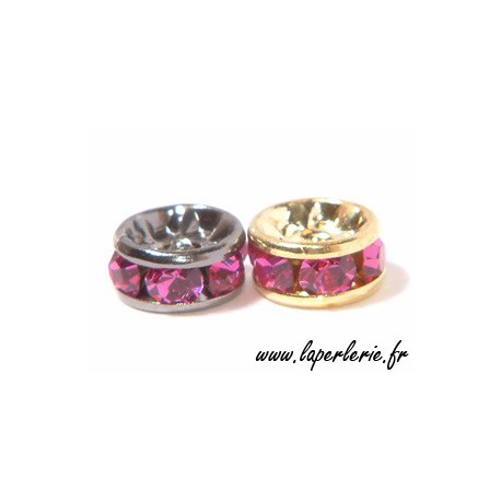 Rondelle strass 6 mm FUSHIA/DOREx4  - 1