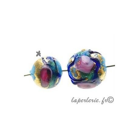 Ronde fiorato feuille d'or 10mm TURQUOISE OPAQUE  - 1