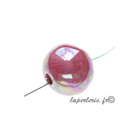 Perle céramique grecque irisée ronde 22mm ROSE INDIEN  - 1