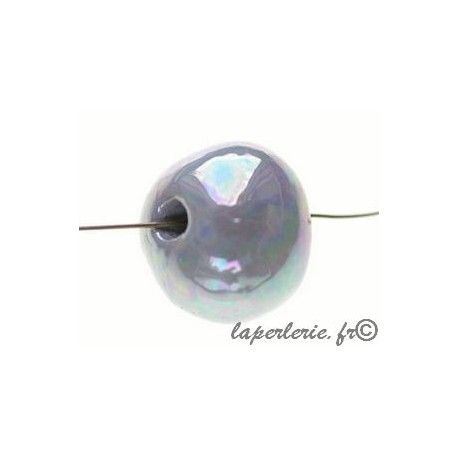 Perle céramique grecque irisée ronde 22mm LIGHT GREY  - 1