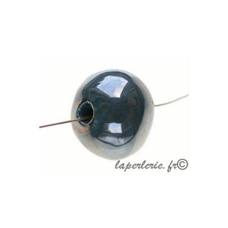 Perle céramique grecque irisée ronde 22mm VERT SAPIN  - 1
