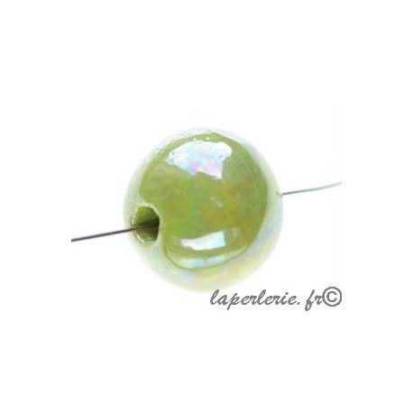 Perle céramique grecque irisée ronde 22mm ANIS  - 1