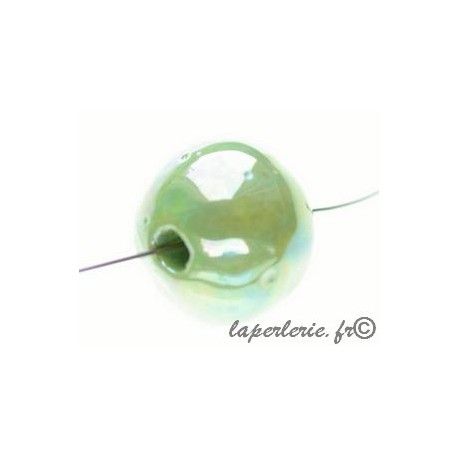 Perle céramique grecque irisée ronde 22mm VERT CLAIR  - 1