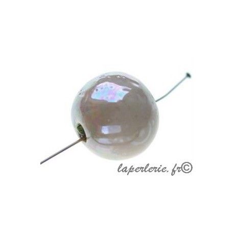 Perle céramique grecque irisée ronde 22mm BEIGE  - 1