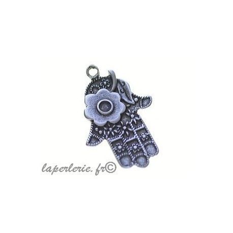 Pendentif main de Fatma 30x19mm ARGENTE VIEILLI  - 1